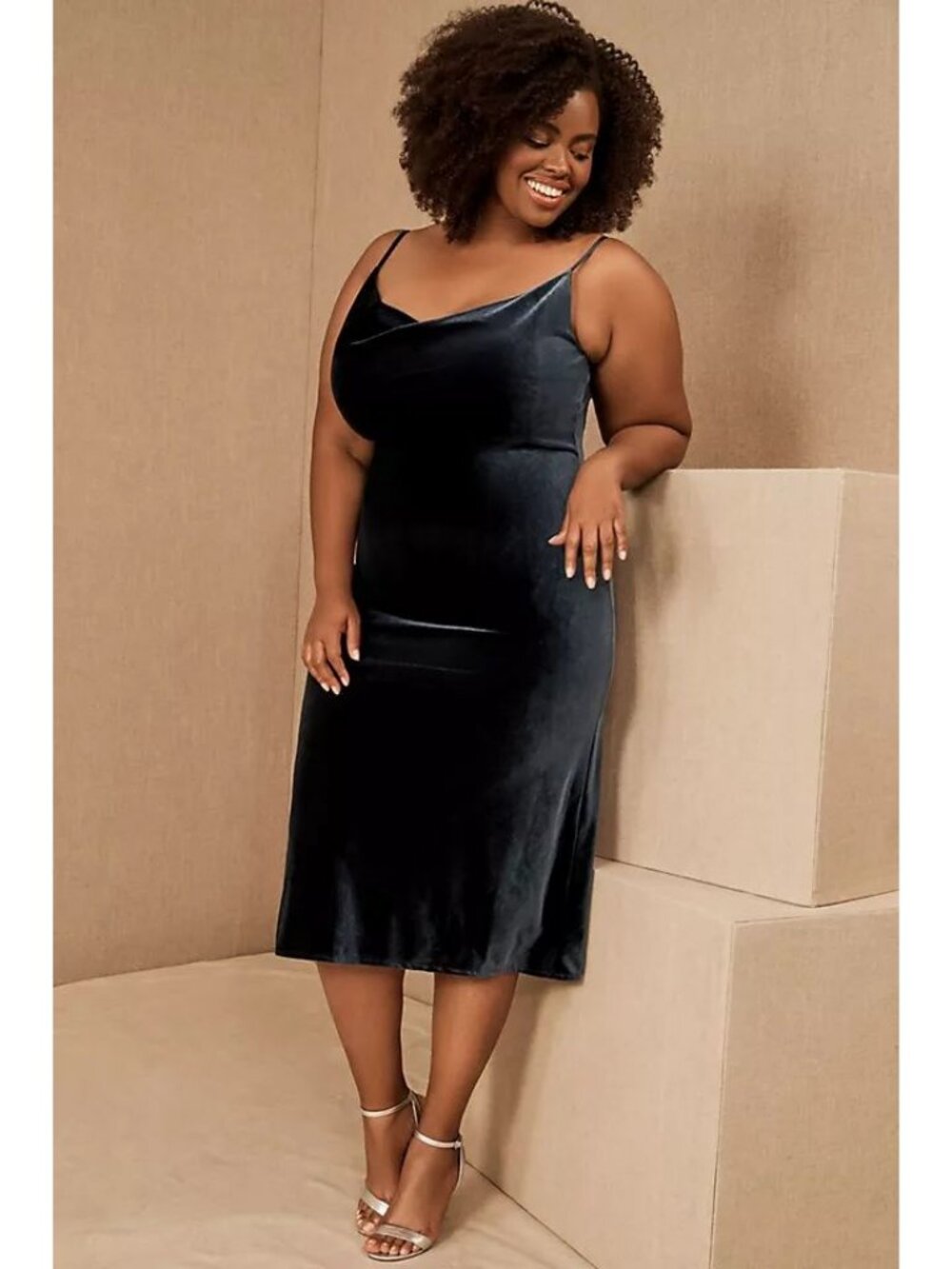 BHLDN NWT Jenny Yoo Collection Bentley Velvet Midi Dress in Navy Blue size 26